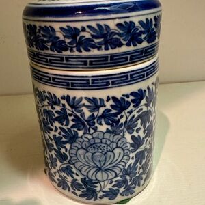 Blue and White Floral Ceramic Jar
